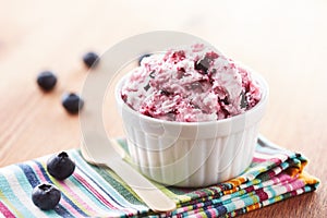 Blueberry ice cream in a bowl