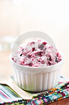 Blueberry ice cream in a bowl