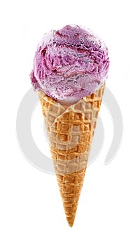 Blueberry ice cream in waffle cone