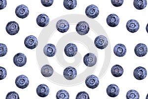Blueberry isolated on white. Seamless trendy berry pattern. Falling or flying objects. Fresh fruit summer pattern