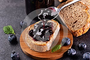 Blueberry jam with wholegrain bread