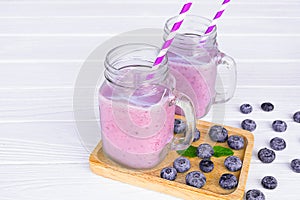 Blueberry Juice smoothies drink in a glass drink purple colorful fruit juice milkshake.