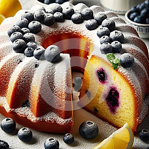 blueberry lemon bundt cake served