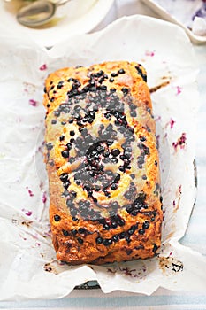 Blueberry loaf cake in baking paper