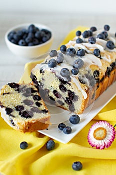 Blueberry loaf cake on a table