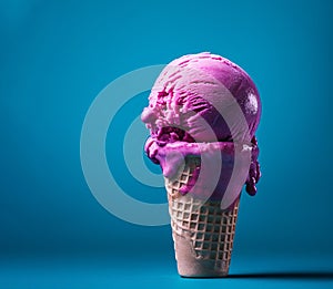 blueberry melting ice cream on a vibrant blue background