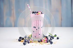 blueberry milkshake with whole blueberries, visible texture