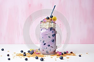 blueberry milkshake with whole blueberries, visible texture