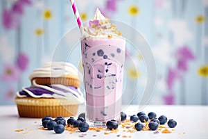 blueberry milkshake with whole blueberries, visible texture