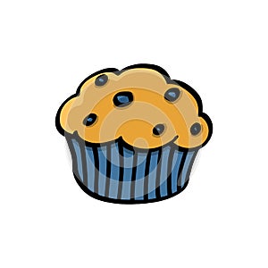 Blueberry muffin illustration on white background