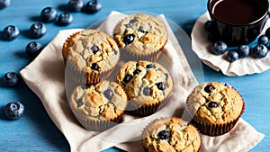 Blueberry Muffin Liners on a Wooden Table.AI Generated