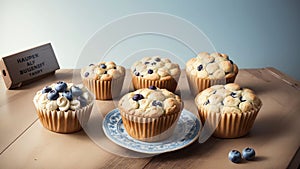 Blueberry Muffin Liners on a Wooden Table.AI Generated