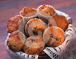 Blueberry muffins in basket