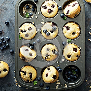 Blueberry muffins in a pan