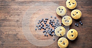 Blueberry Muffins Wood Background