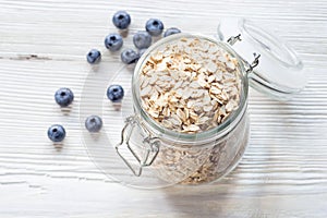 Blueberry and oat flake in mason jar