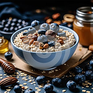 Blueberry Oatmeal with Nuts. AI-generated photo