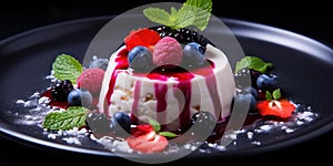 Blueberry Panna Cotta, Fruit Pannacotta, Creamy Italian Dessert, Panacotta with Figs, Raspberries, Strawberries