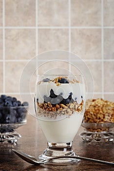 Blueberry parfait with berries and granola