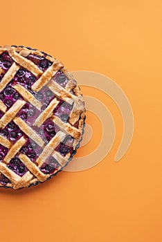 Blueberry pie with lattice top. Traditional fruit cake