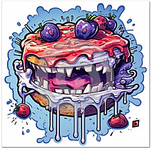 blueberry pie tattoo sticker illustration Halloween scary creepy horror crazy devil