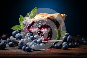 blueberry pie on a wooden plate with blueberries and mint leaves reklamnÃÂ­ fotografie photo