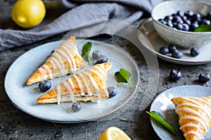 Blueberry puff pastry Turnovers with lemon glaze