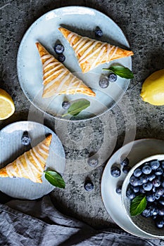 Blueberry puff pastry Turnovers with lemon glaze