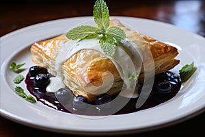 Blueberry puff pastry turnovers with zesty lemon glaze for tasty treats and desserts