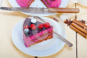 Blueberry and raspberry cake mousse dessert