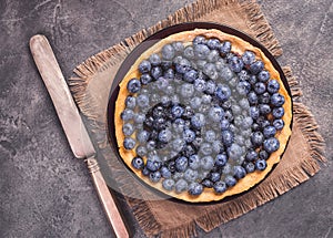 Blueberry tart with icing sugar