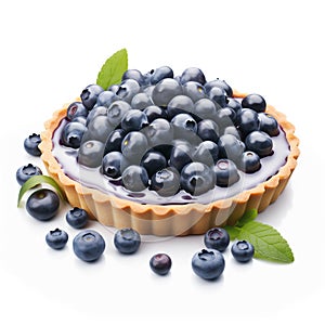 Blueberry tart on white background