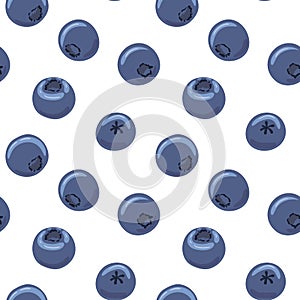 Blueberry vector seamless pattern. Natural fresh ripe tasty blueberries on white. Seamless background. Vector illustration, eps.