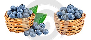 blueberry in wicker basket isolated on white background