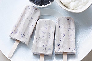 Blueberry yoghurt ice cream popsicle