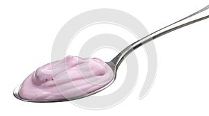 Blueberry yogurt in spoon isolated on white background