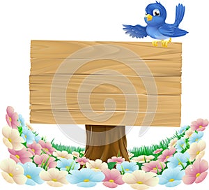 Bluebird Bird Cartoon Wooden Background Sign