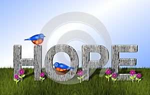 Bluebirds and Wooden Hope Background