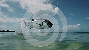 Bluefish Flying Over Sea