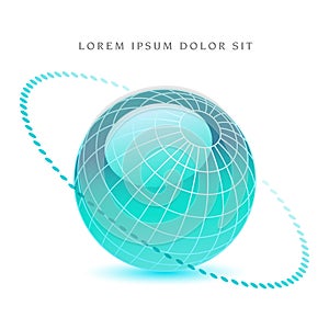 A bluegreen globe with a dotted ring