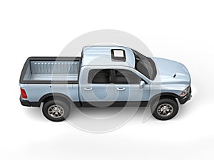 Blueish silver modern pick-up truck - top down view photo