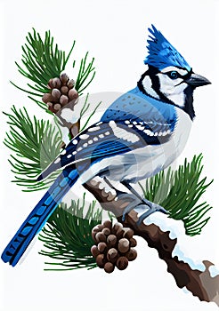 Bluejay on a Snowy Branch