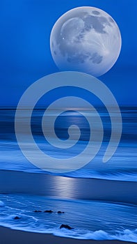 bluemoon overcasting the beach coast illustration Artificial Intelligence artwork generated