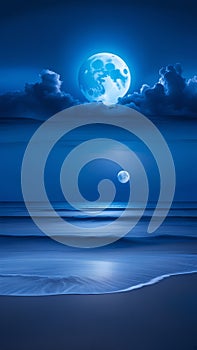 bluemoon overcasting the beach coast illustration Artificial Intelligence artwork generated