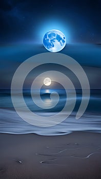 bluemoon overcasting the beach coast illustration Artificial Intelligence artwork generated