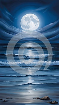 bluemoon overcasting the beach coast illustration Artificial Intelligence artwork generated