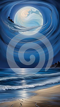 bluemoon overcasting the beach coast illustration Artificial Intelligence artwork generated