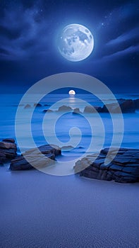 bluemoon overcasting the beach coast illustration Artificial Intelligence artwork generated