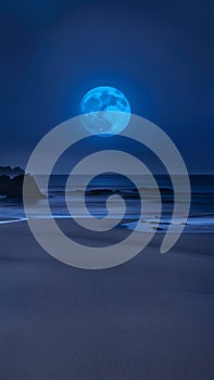 bluemoon overcasting the beach coast illustration Artificial Intelligence artwork generated