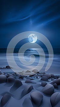 bluemoon overcasting the beach coast illustration Artificial Intelligence artwork generated